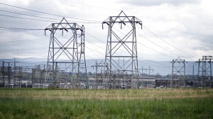 Power lines and large buildings are shown in this view of the Alcoa Aluminium plant