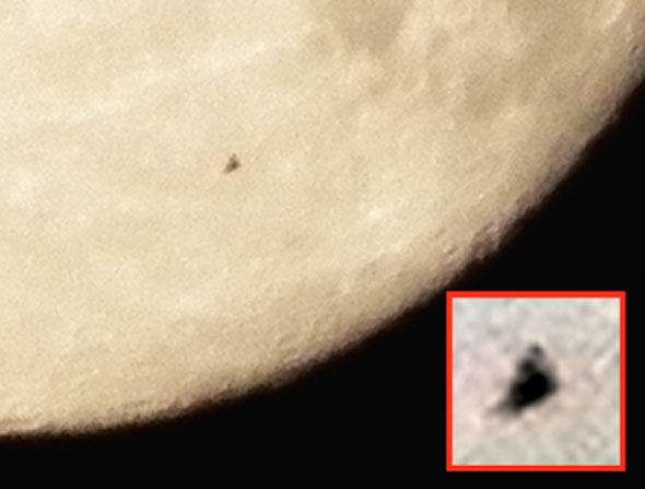 Another close up of the UFO travelling next to the moon.